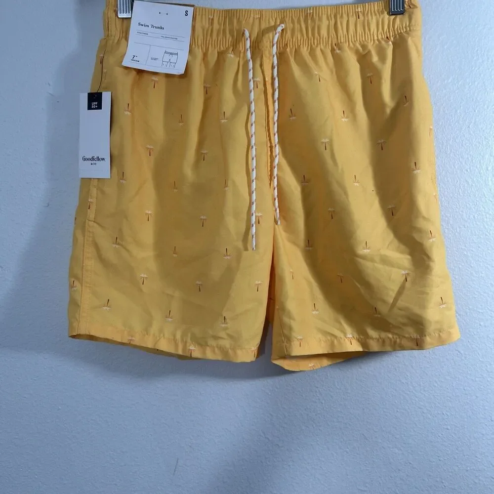 Goodiellow Co Board‎ Shorts Mens Small Yellow Swim Trunks 7 Surf Beach